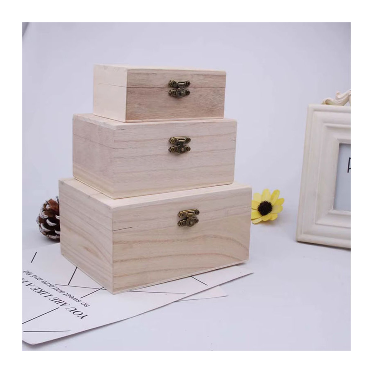 LEENKEA Aufbewahrungsbox aus Holz in Beige, quadratisch und minimalistisch mit Deckel - Bild 4
