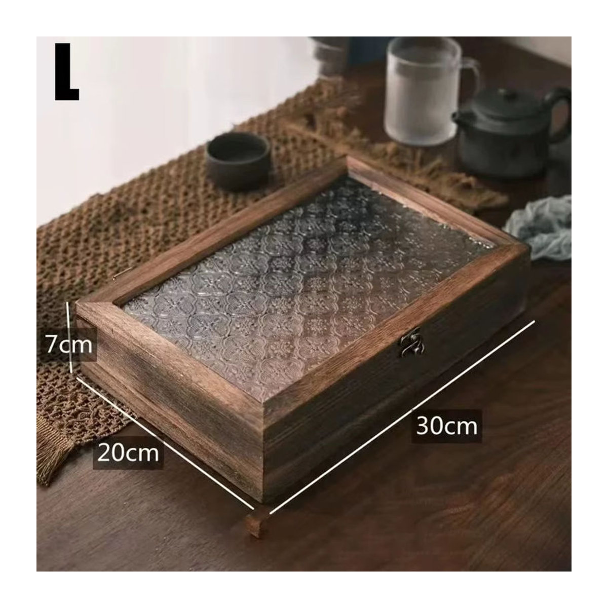LEENKEA Dekorative Aufbewahrungsbox aus Massivholz und Glas in Braun mit floralem Begonien-Design im Nordischen Retro-Stil - Bild 5