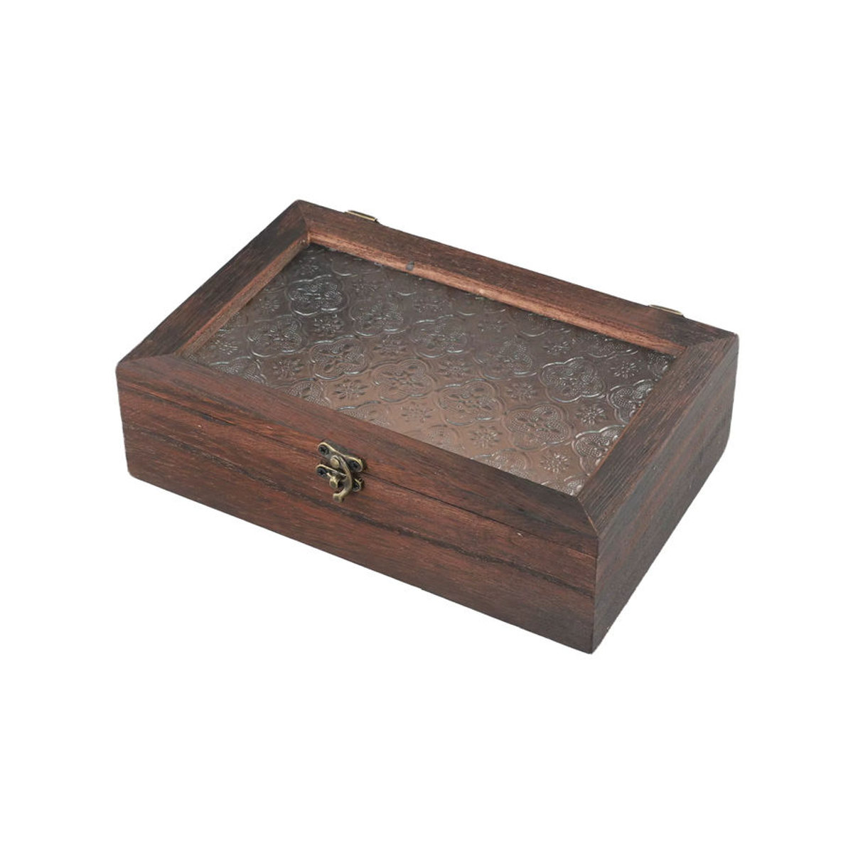 LEENKEA Dekorative Aufbewahrungsbox aus Massivholz und Glas in Braun mit floralem Begonien-Design im Nordischen Retro-Stil - Bild 6