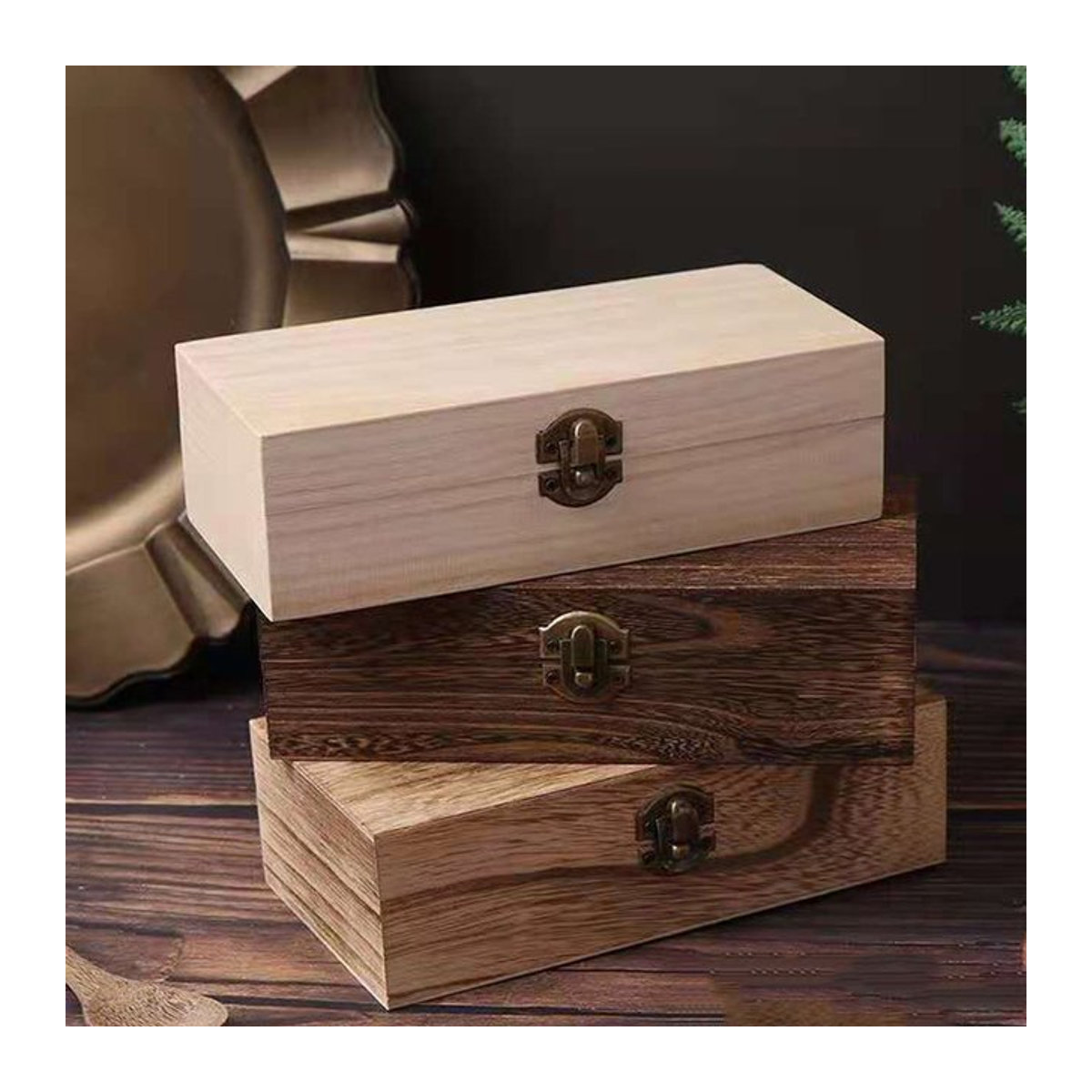 LEENKEA Holz Aufbewahrungsbox Retro Design in Braun B: 20 cm, T: 10 cm, H: 6 cm - Bild 1