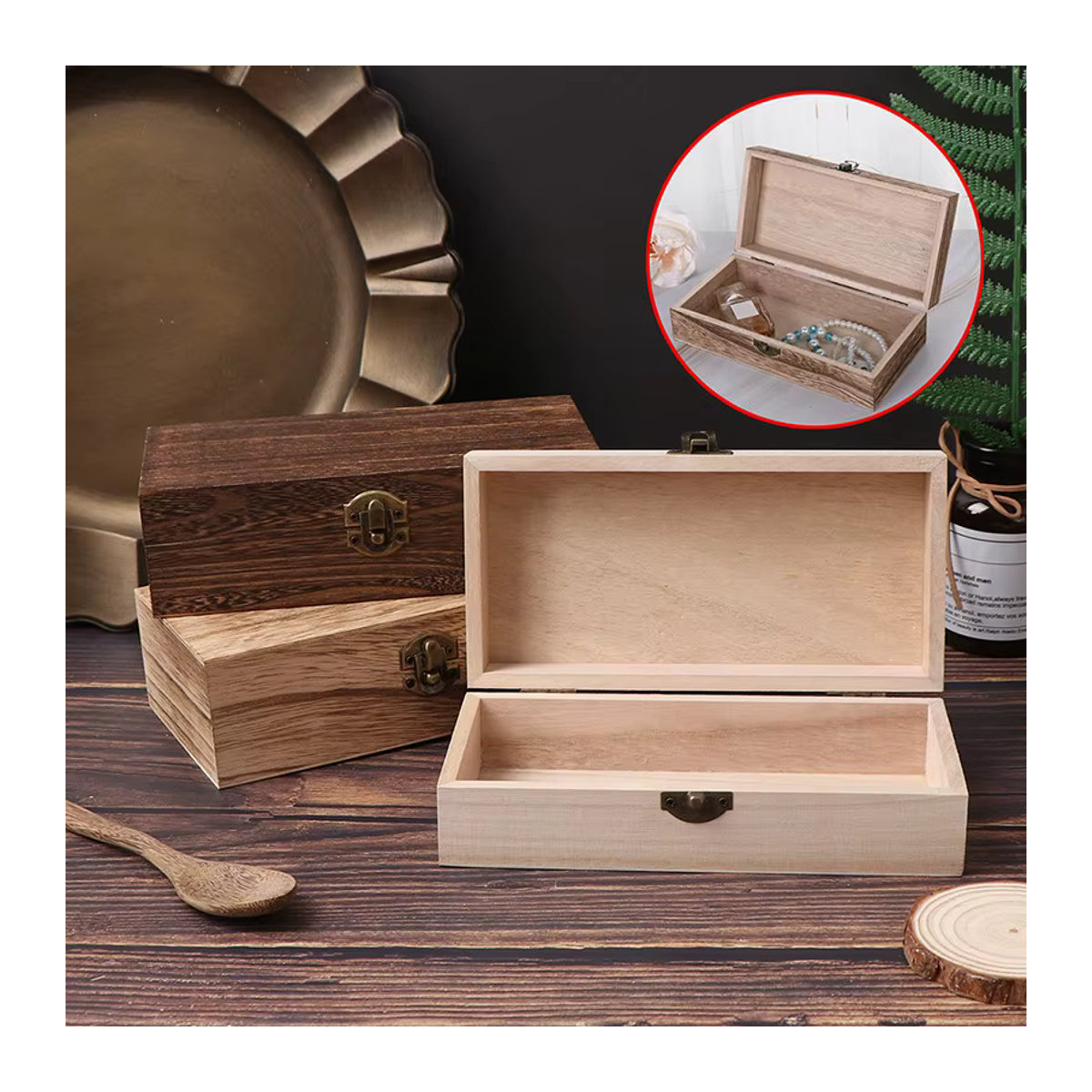 LEENKEA Holz Aufbewahrungsbox Retro Design in Braun B: 20 cm, T: 10 cm, H: 6 cm - Bild 2