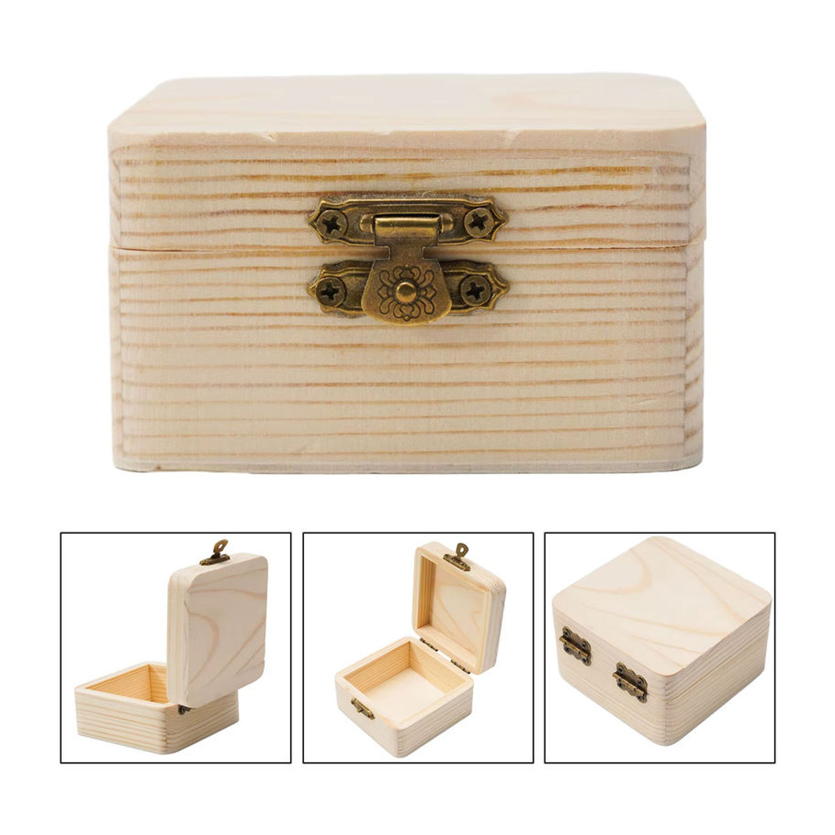 LEENKEA Naturholz Aufbewahrungsbox aus Holz in Braun und Beige, quadratische Geschenkbox für Kleinigkeiten, B/T/H: 8 x 8 x 4,5 cm - Bild 2