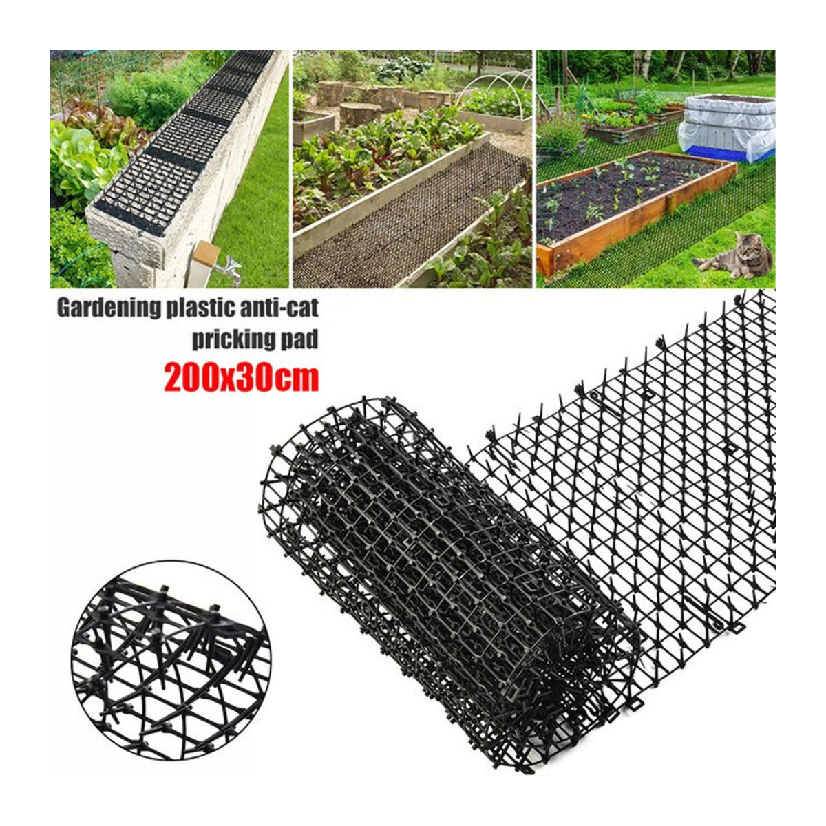 LEENKEA Tierabwehrmatte Schwarz 200 x 30 cm zur Abschreckung von Hunden und Katzen für den Garten - Bild 1