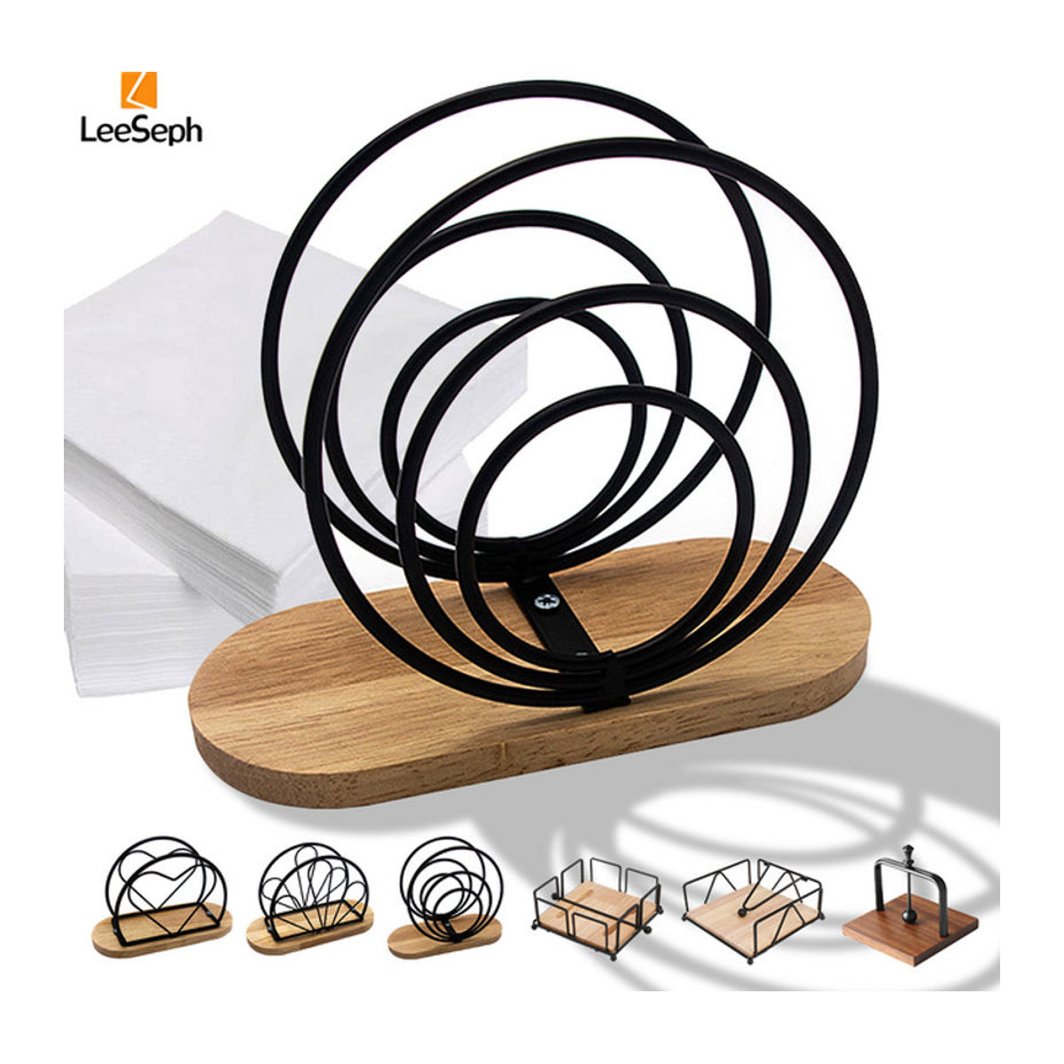 Leeseph Moderner Serviettenhalter mit schwarzem Holzsockel in geometrischem Design - Bild 1