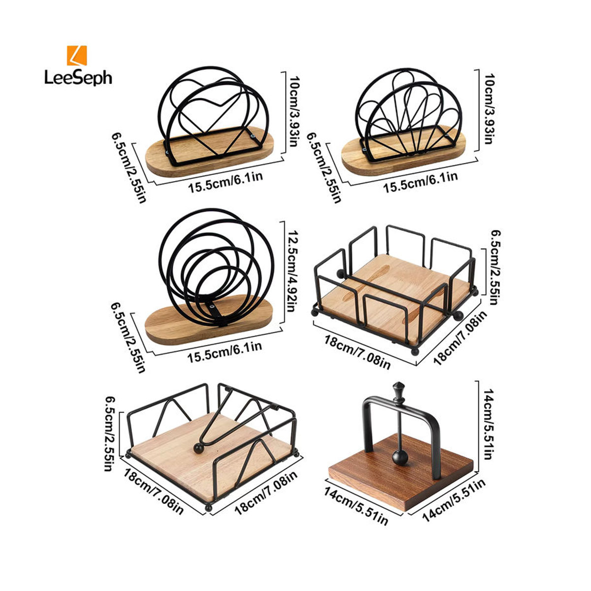 Leeseph Moderner Serviettenhalter mit schwarzem Holzsockel in geometrischem Design - Bild 2