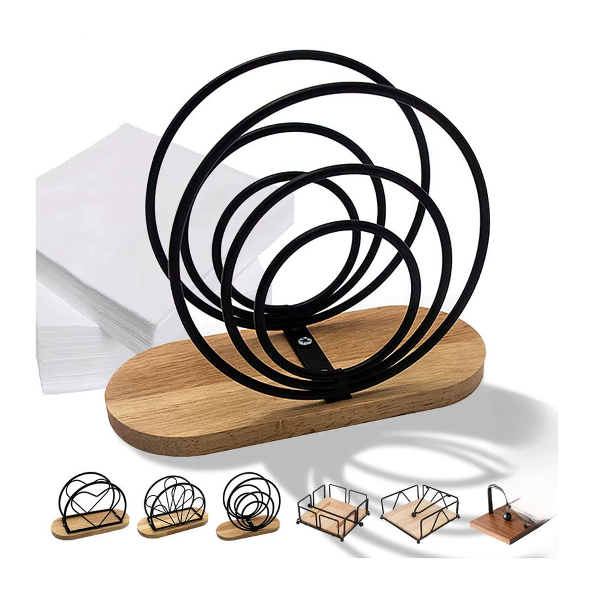 Leeseph Moderner Serviettenhalter mit schwarzem Holzsockel in geometrischem Design - Bild 7