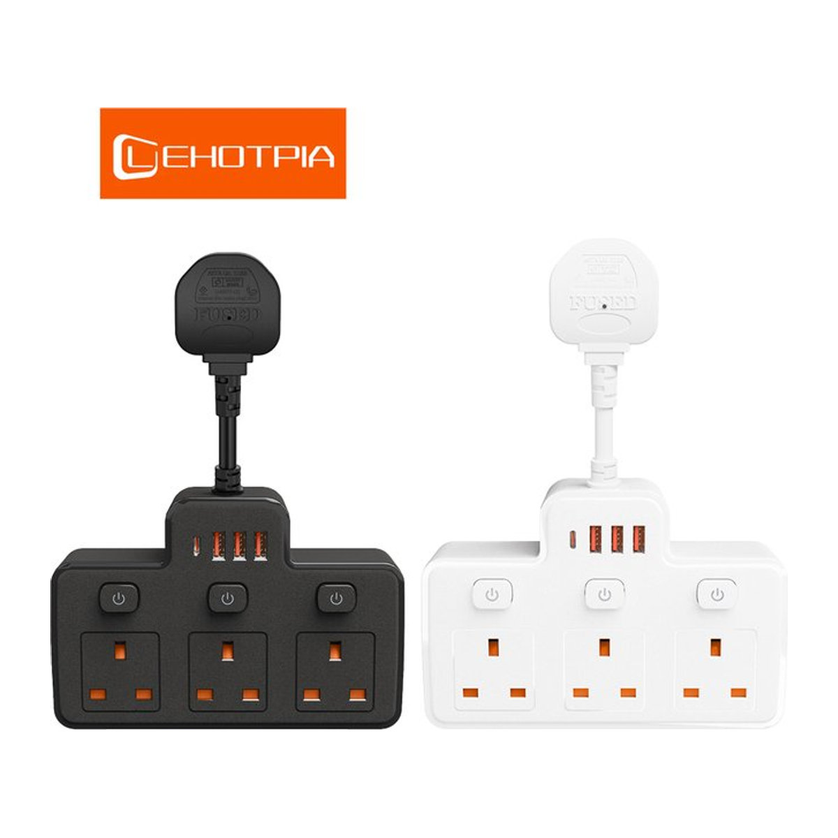 Lehotpia Steckdosenleiste mit UK AC-Stecker und USB-Anschlüssen, Multitap-Netzwerkfilter mit unabhängigem Schalter für Wandmontage, Schwarz oder Weiß - Bild 1