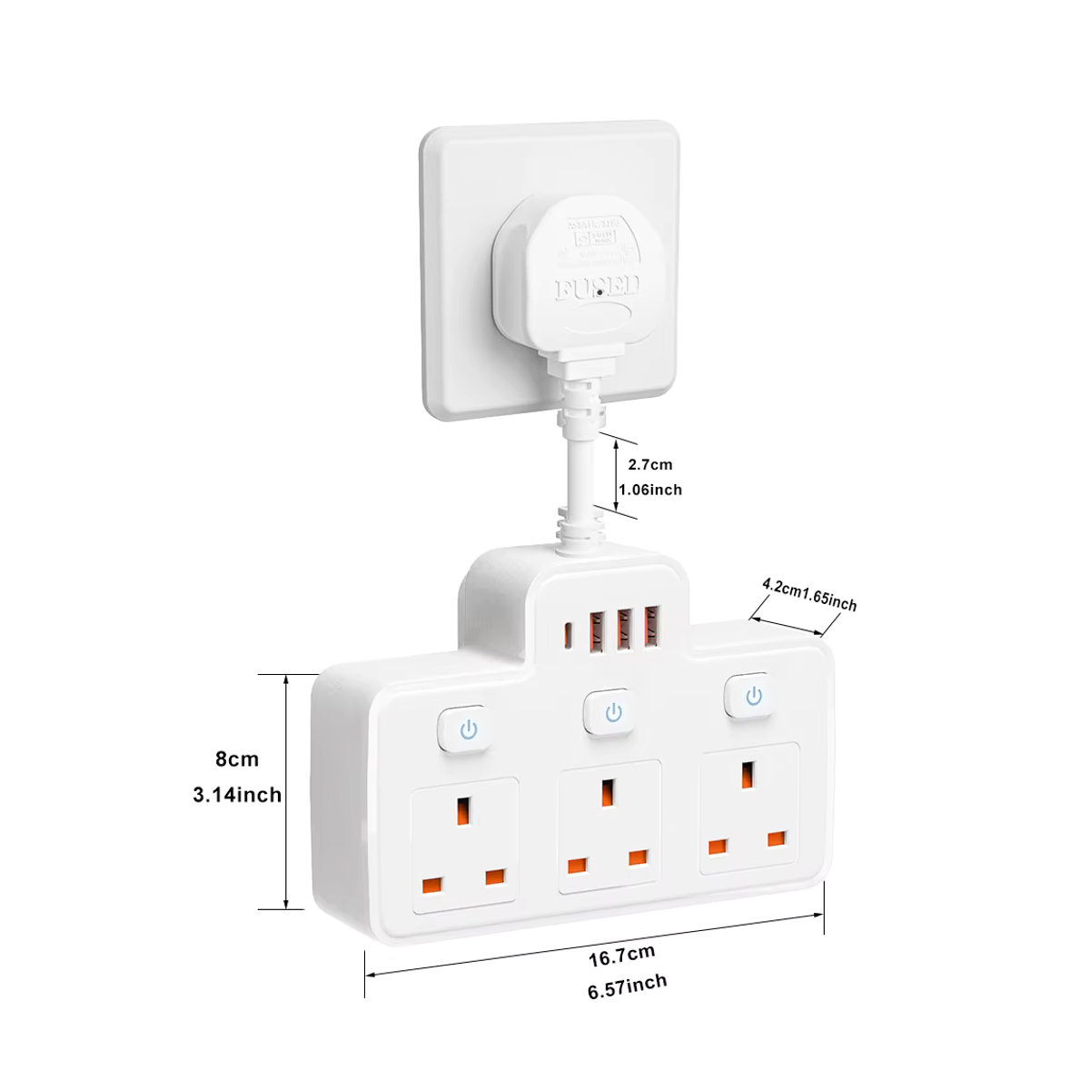 Lehotpia Steckdosenleiste mit UK AC-Stecker und USB-Anschlüssen, Multitap-Netzwerkfilter mit unabhängigem Schalter für Wandmontage, Schwarz oder Weiß - Bild 2