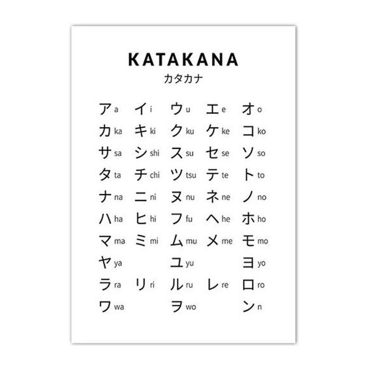 Leibert Art Decoration Painting Hiragana und Katakana Tabelle Kunstdruck Schwarz Weiß Japanisches Alphabet Poster auf Leinwand B: 60 cm, H: 80 cm - Bild 1