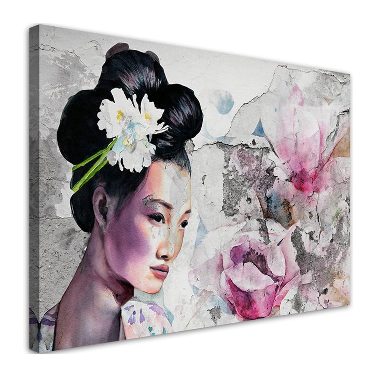Leinwandbild Geisha-Porträt auf einer alten Mauer von Feeby, B x H: 60 x 40 cm - Bild 1