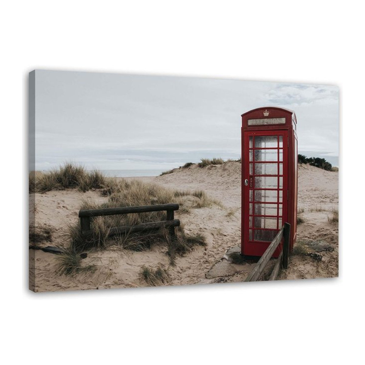 Leinwanddruck Telefonzelle am Strand von Feeby, Breite: 60 cm, Höhe: 60 cm, Tiefe: 40 cm - Bild 1