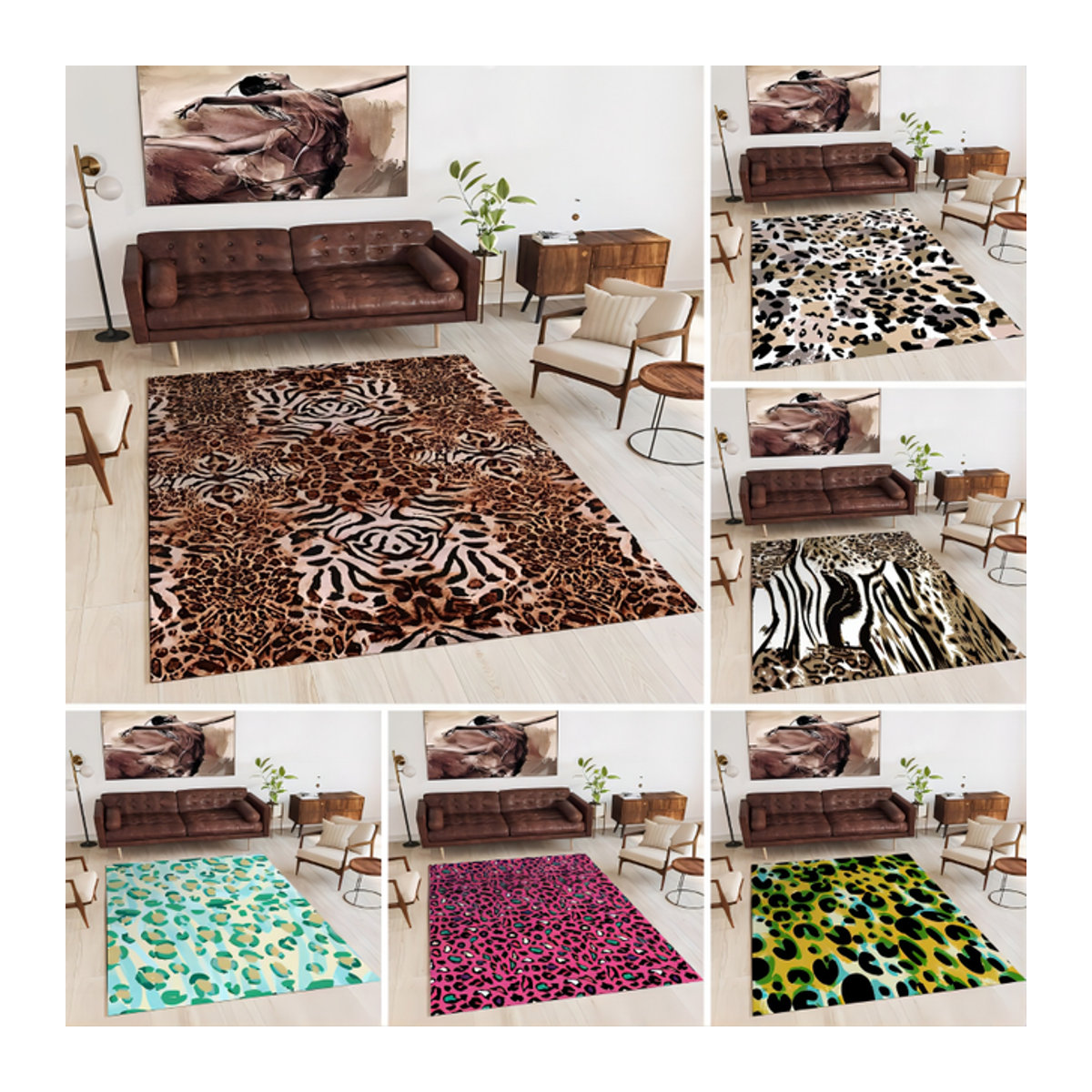 Leopard Print Teppich im Nordic Light Design für Wohnzimmer und Schlafzimmer, rutschfeste Bodenmatte - Bild 1