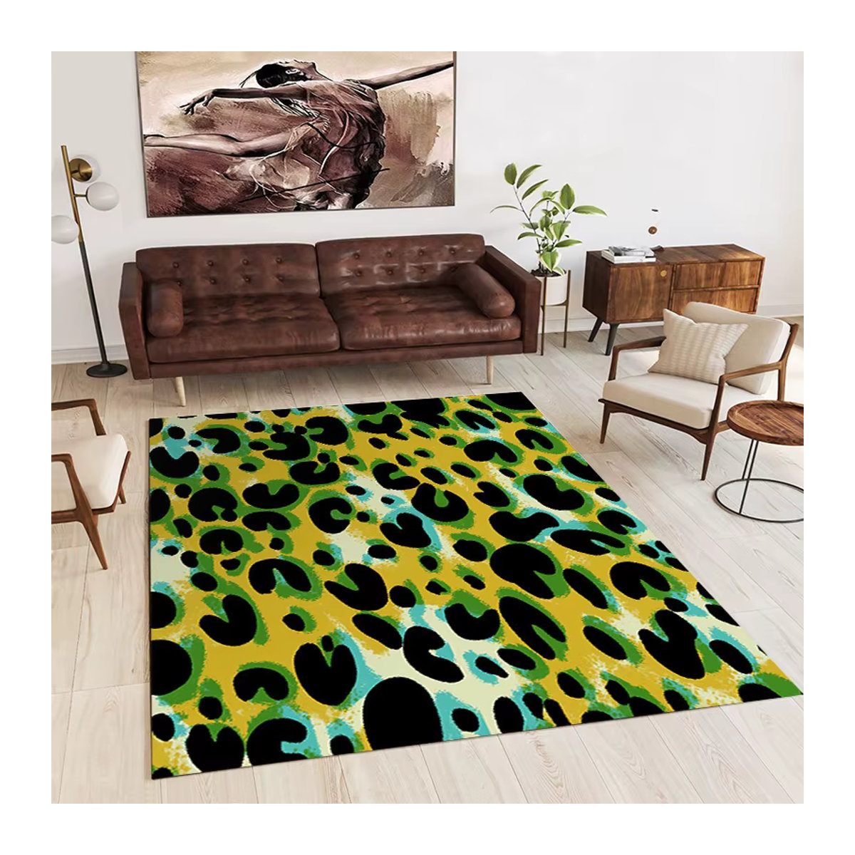 Leopard Print Teppich im Nordic Light Design für Wohnzimmer und Schlafzimmer, rutschfeste Bodenmatte - Bild 2