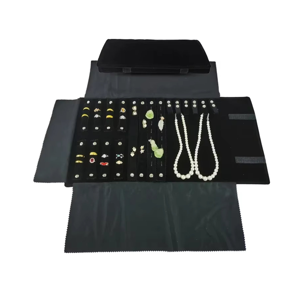 Lesaiyarr Schmuck-Aufbewahrungstasche aus Samt in Schwarz für Ringe, Halsketten, Anhänger und Ohrringe - Bild 6
