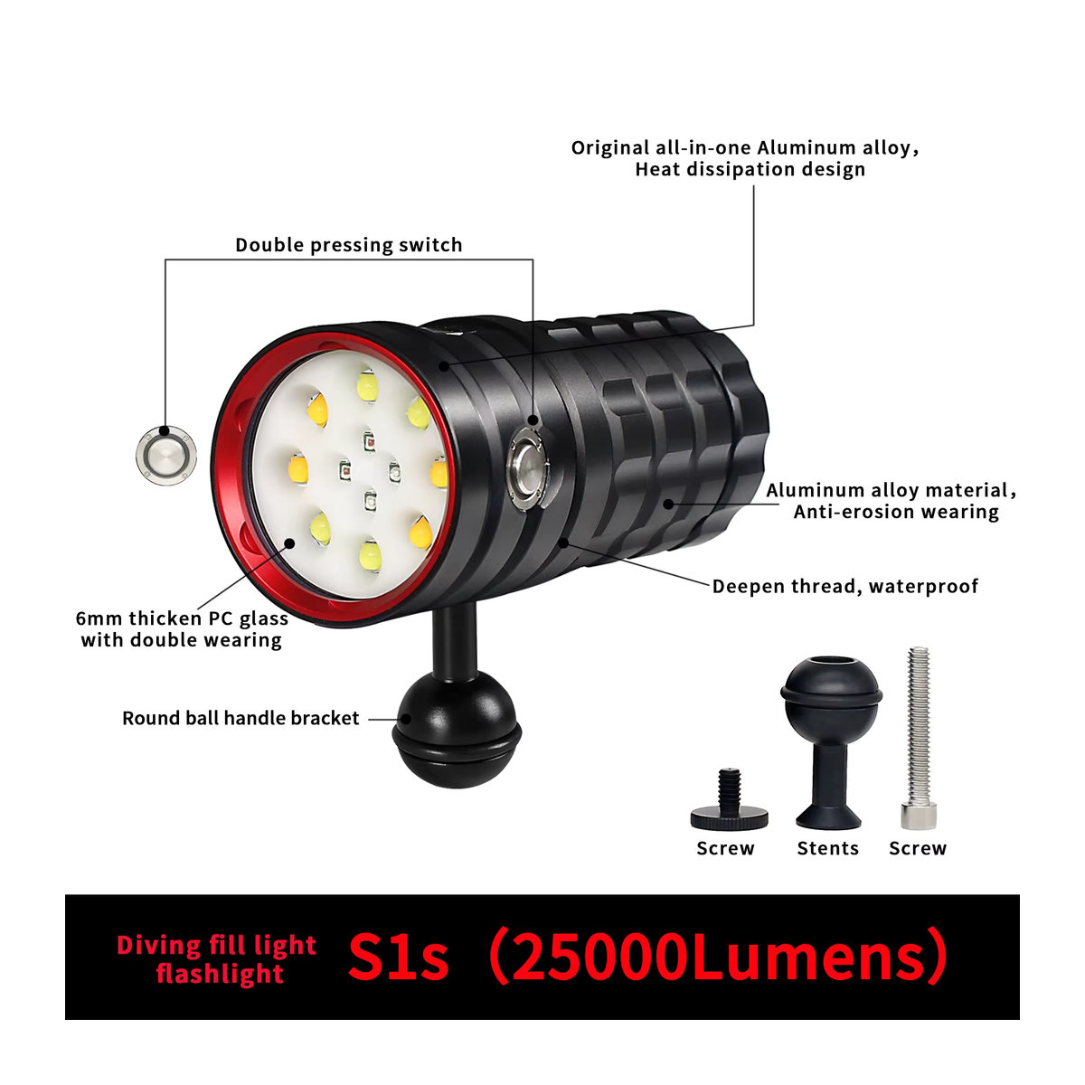 Leton Power Unterwasser Taschenlampe mit 25000 Lumen als wasserdichtes Tauchlicht und Videolicht - Bild 3