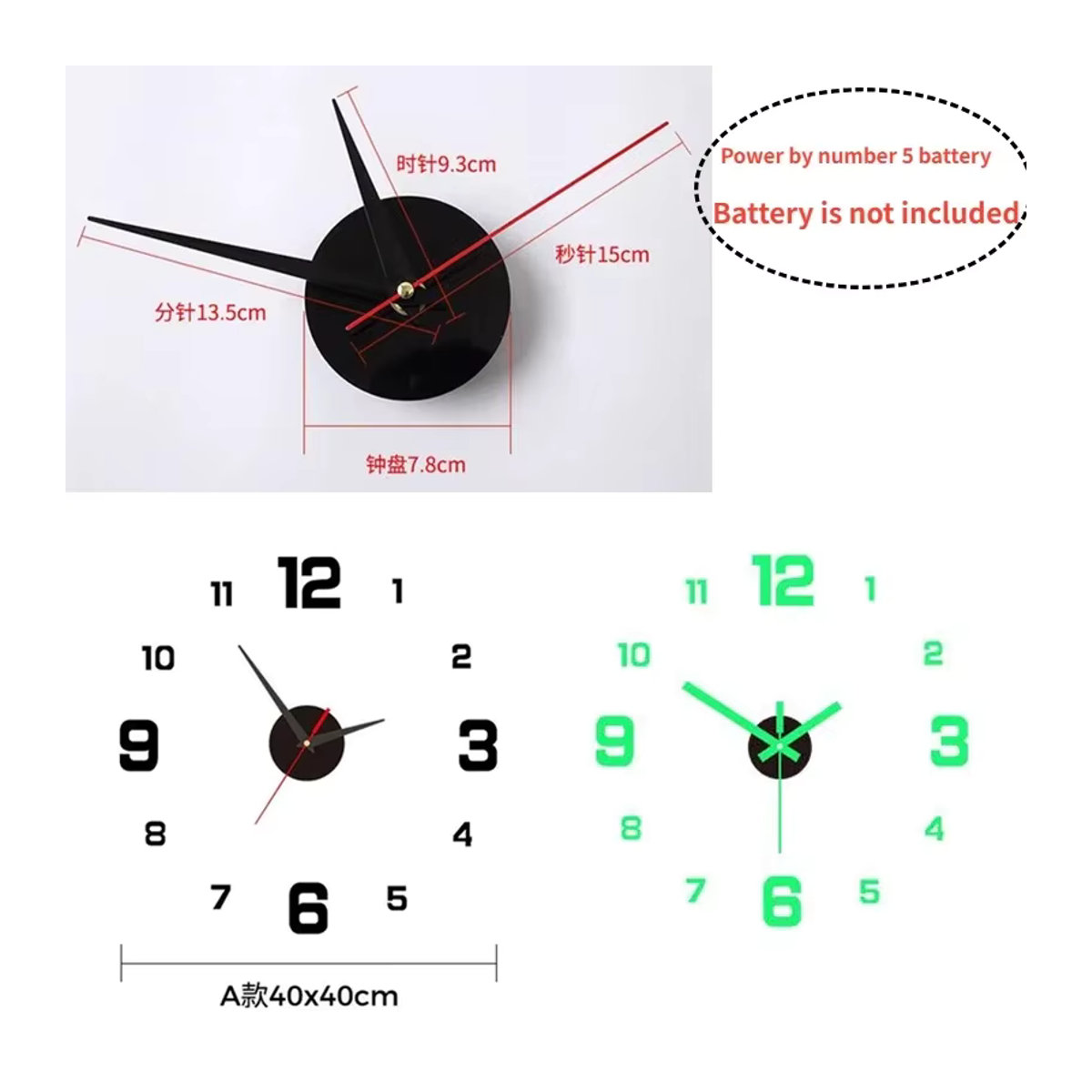 Leuchtende digitale Wanduhr mit geometrischem Design für Wohnzimmer und Schlafzimmer, B/H/T: 40 x 40 x 40 cm - Bild 3