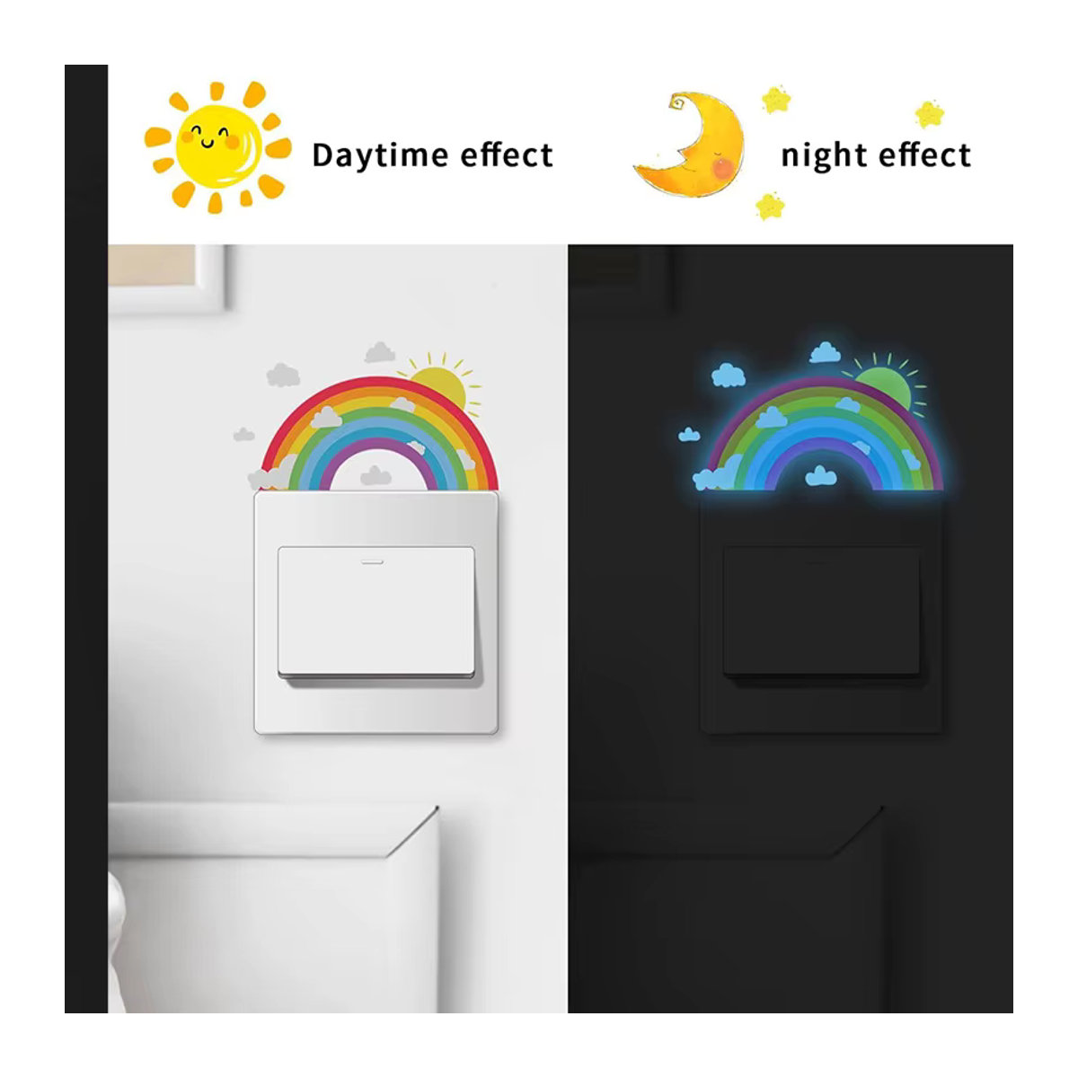 Leuchtende Lichtschalter Aufkleber mit Regenbogenmuster in Multicolor für Badezimmer, Schlafzimmer und Wohnzimmer - Bild 3