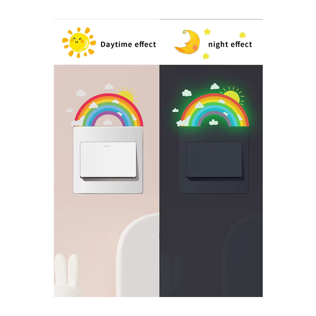 Leuchtende Lichtschalter Aufkleber mit Regenbogenmuster in Multicolor für Badezimmer, Schlafzimmer und Wohnzimmer - Bild 4