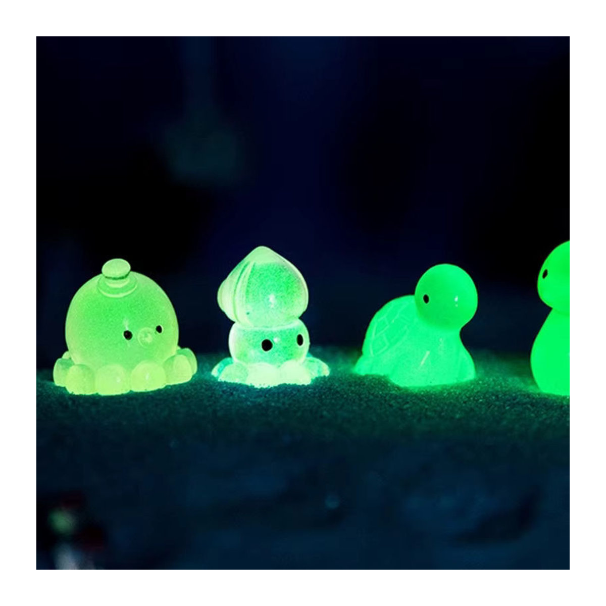 Leuchtende Meeresbewohner Figuren für dein Aquarium und Mikrolandschaften, Set aus Delphin, Krabbe, Oktopus und Meeresschildkröte, mehrfarbig, Kunststoff - Bild 4