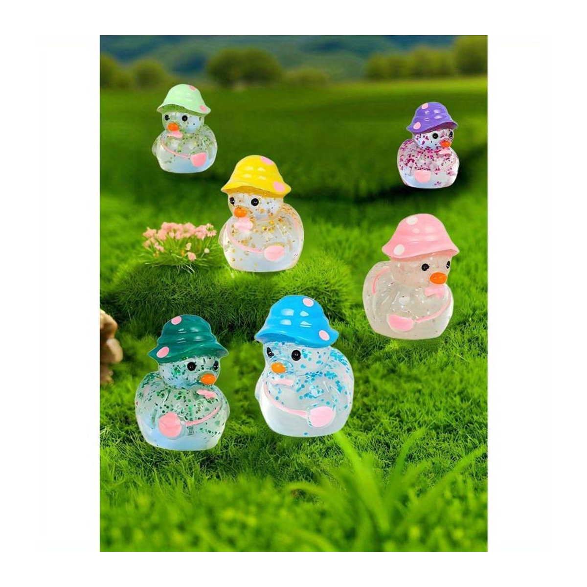 Leuchtende Mini-Enten mit Hüten als fluoreszierende Dekoration für deinen Feengarten und Mikrolandschaften, mehrfarbig - Bild 2