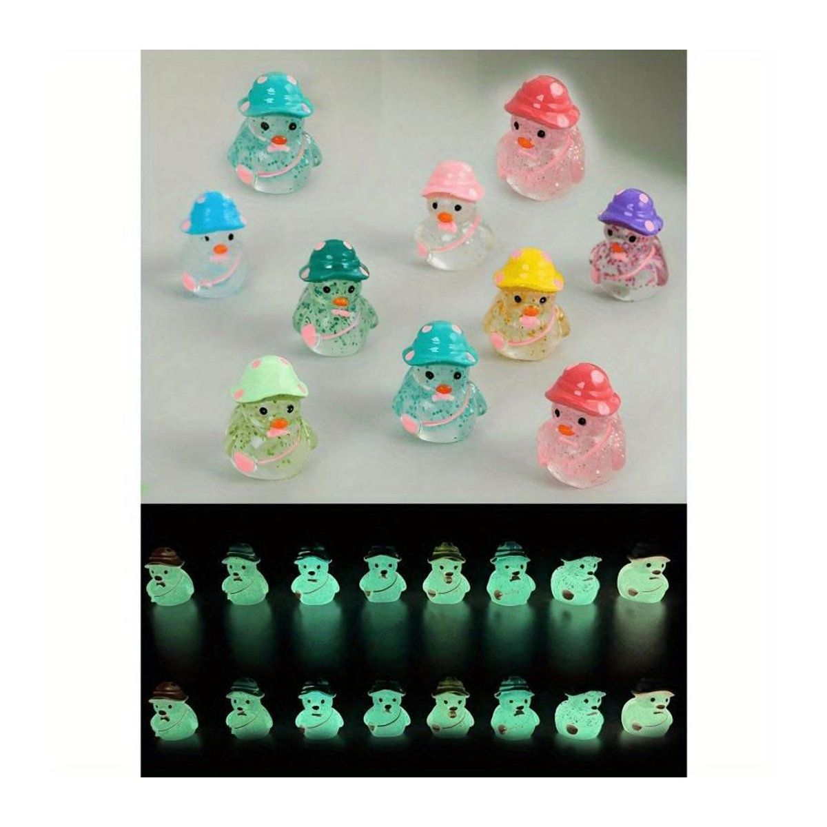 Leuchtende Mini-Enten mit Hüten als fluoreszierende Dekoration für deinen Feengarten und Mikrolandschaften, mehrfarbig - Bild 3