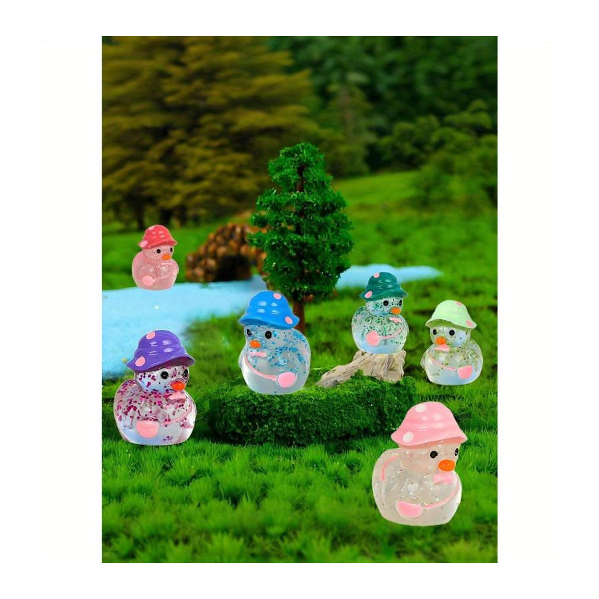 Leuchtende Mini-Enten mit Hüten als fluoreszierende Dekoration für deinen Feengarten und Mikrolandschaften, mehrfarbig - Bild 4