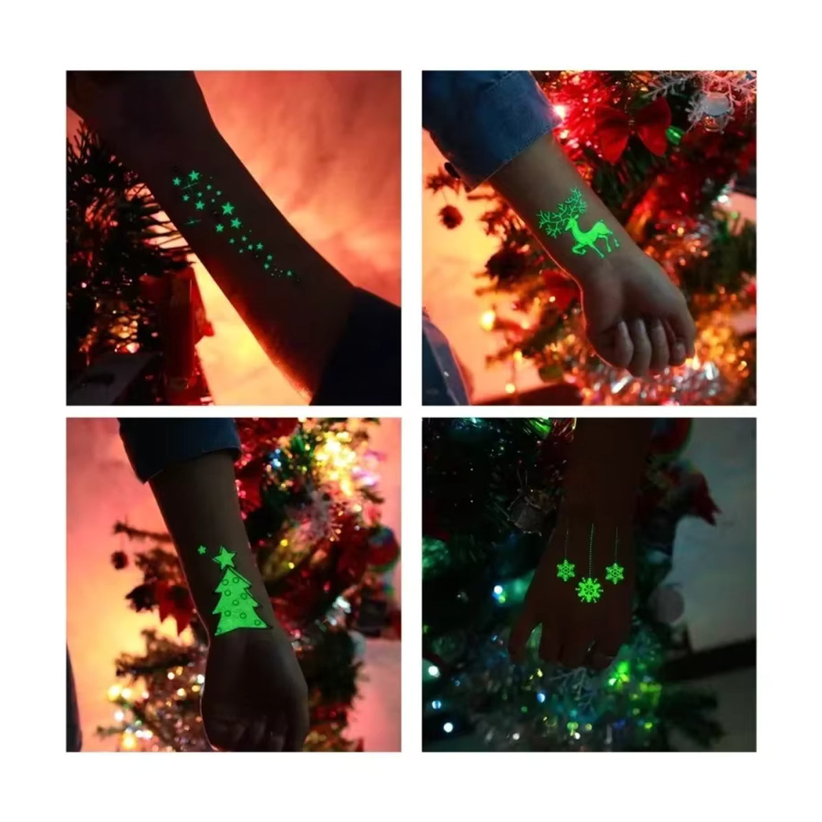 Leuchtende temporäre Tattoo-Aufkleber mit Weihnachts- und Neujahrs-Motiven für deine Dekoration - Bild 1
