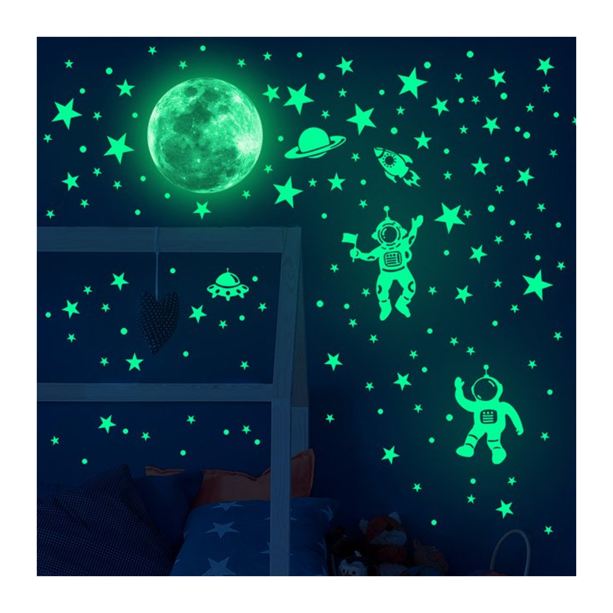 Leuchtender Wandaufkleber mit Astronaut, Kaninchen und Raumschiff im Cartoon-Design - Bild 1