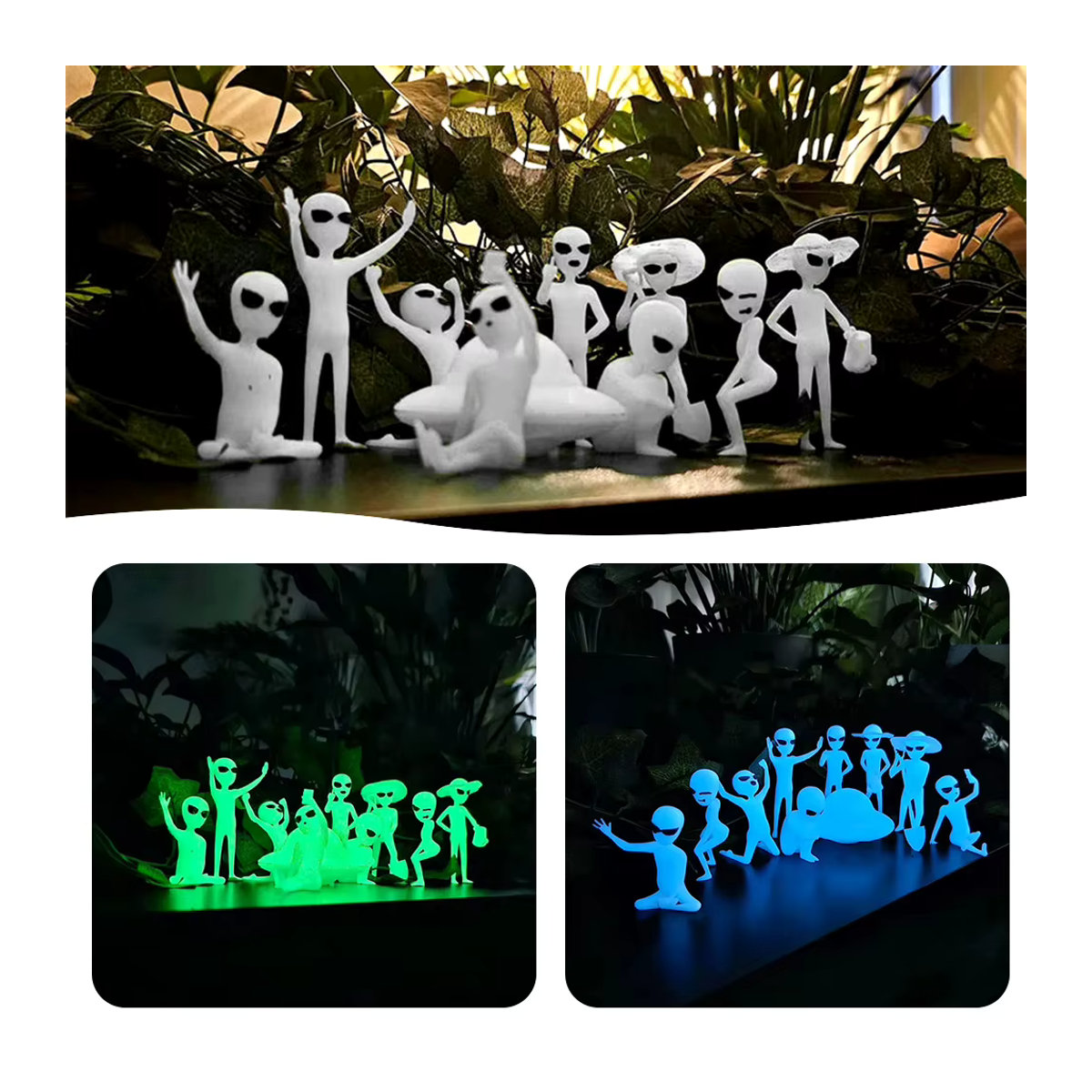 Leuchtendes Alien Ornament Set aus Kunststoff in Blau und Grün für Wohnzimmer und Garten - Bild 2