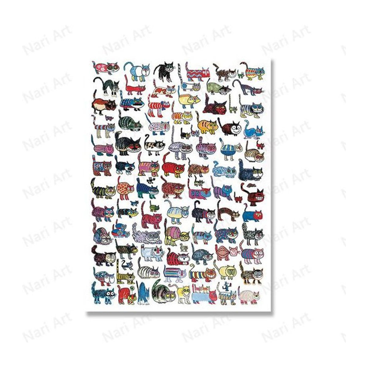 Libra Art Museum Leinwandposter 100 Katzen und eine Maus Wandkunst Motiv Tiere Mehrfarbig B: 70 cm, H: 120 cm - Bild 1