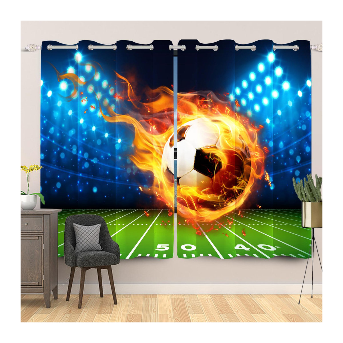 Lichtblockierende Sport-Vorhänge aus Polyester mit Ösen für Schlafzimmer und Wohnzimmer, 2er-Set, Multicolor, Breite: 100 cm, Höhe: 130 cm - Bild 1