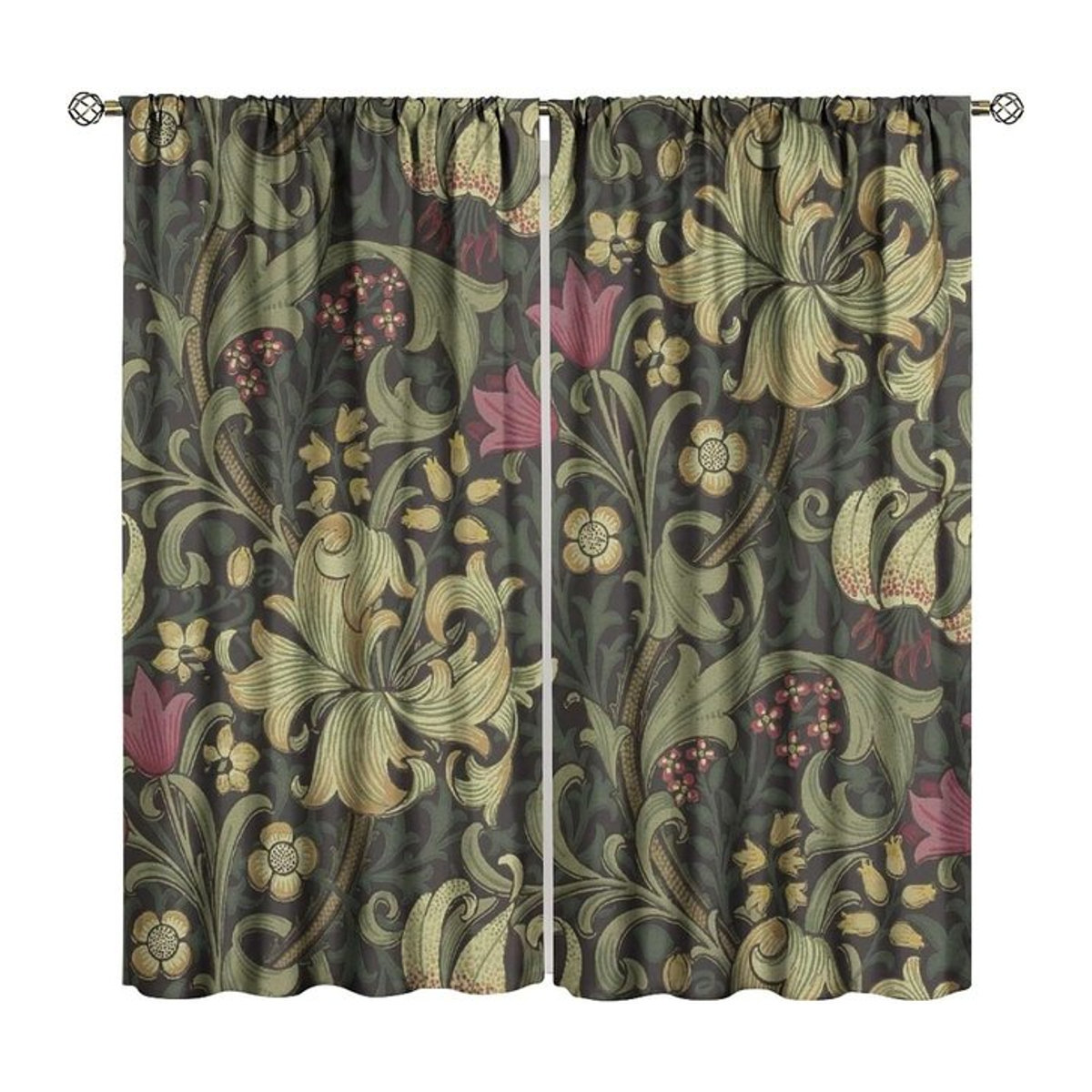Lichtblockierender Fenstervorhang im William Morris Stil mit floralem Vintage-Blumenmuster aus Polyester, Breite: 100 cm, Höhe: 130 cm - Bild 1