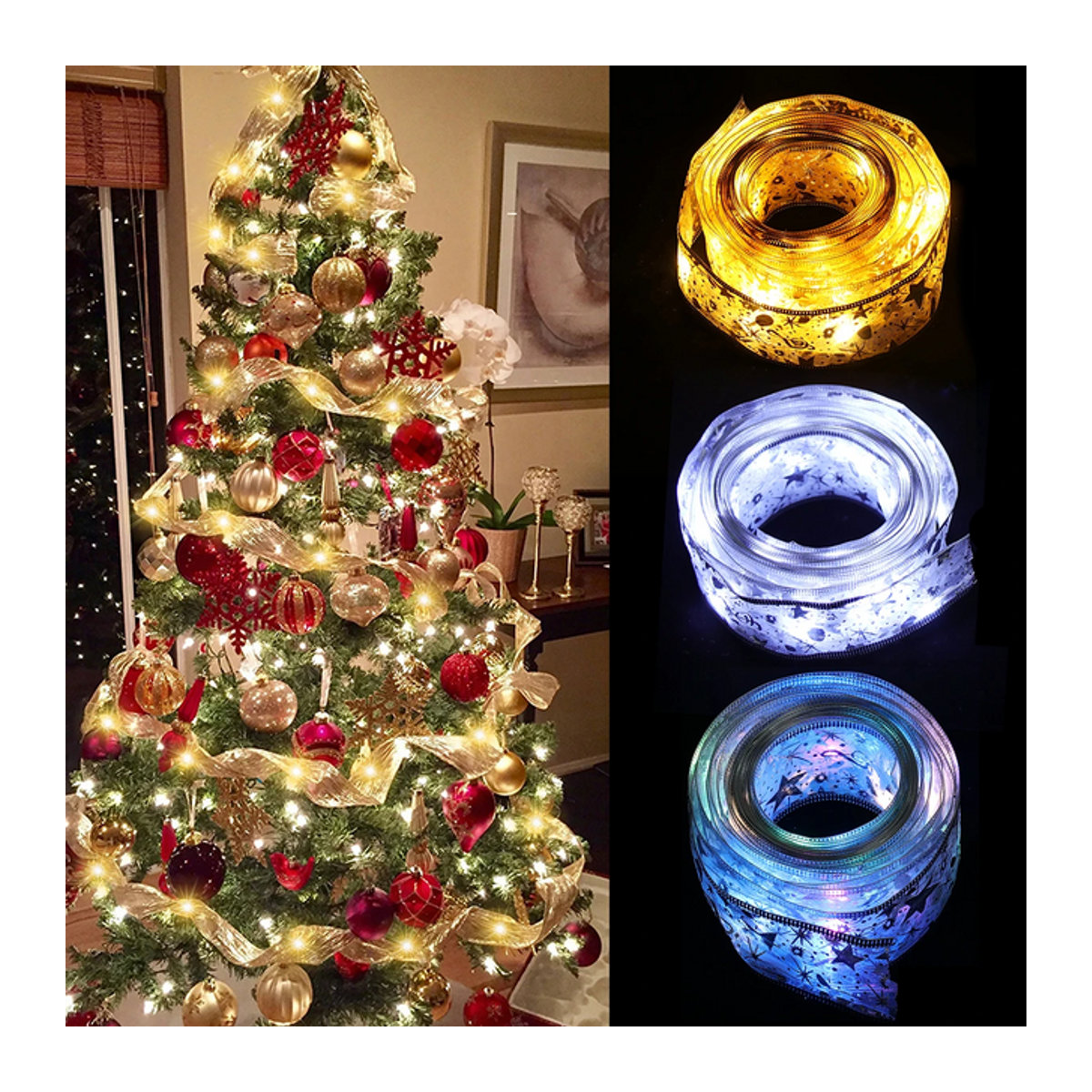 Lichterkette mit Schleifen zur Weihnachtsdekoration für deinen Weihnachtsbaum und dein Zuhause - Bild 1