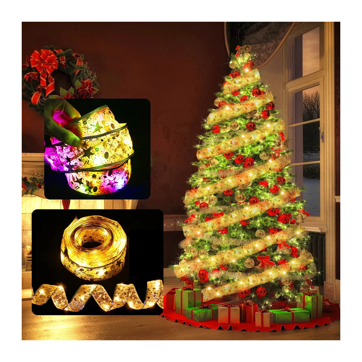 Lichterkette mit Schleifen zur Weihnachtsdekoration für deinen Weihnachtsbaum und dein Zuhause - Bild 2