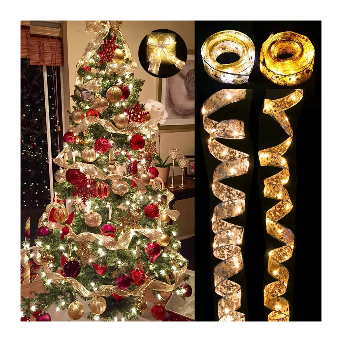 Lichterkette mit Schleifen zur Weihnachtsdekoration für deinen Weihnachtsbaum und dein Zuhause - Bild 3