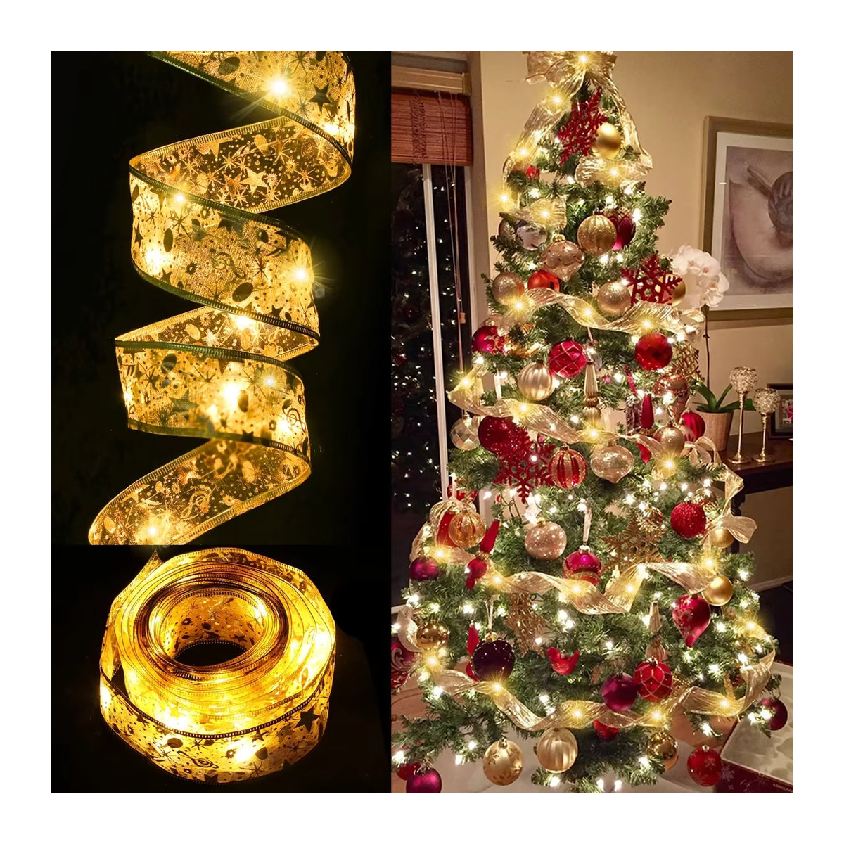 Lichterkette mit Schleifen zur Weihnachtsdekoration für deinen Weihnachtsbaum und dein Zuhause - Bild 6
