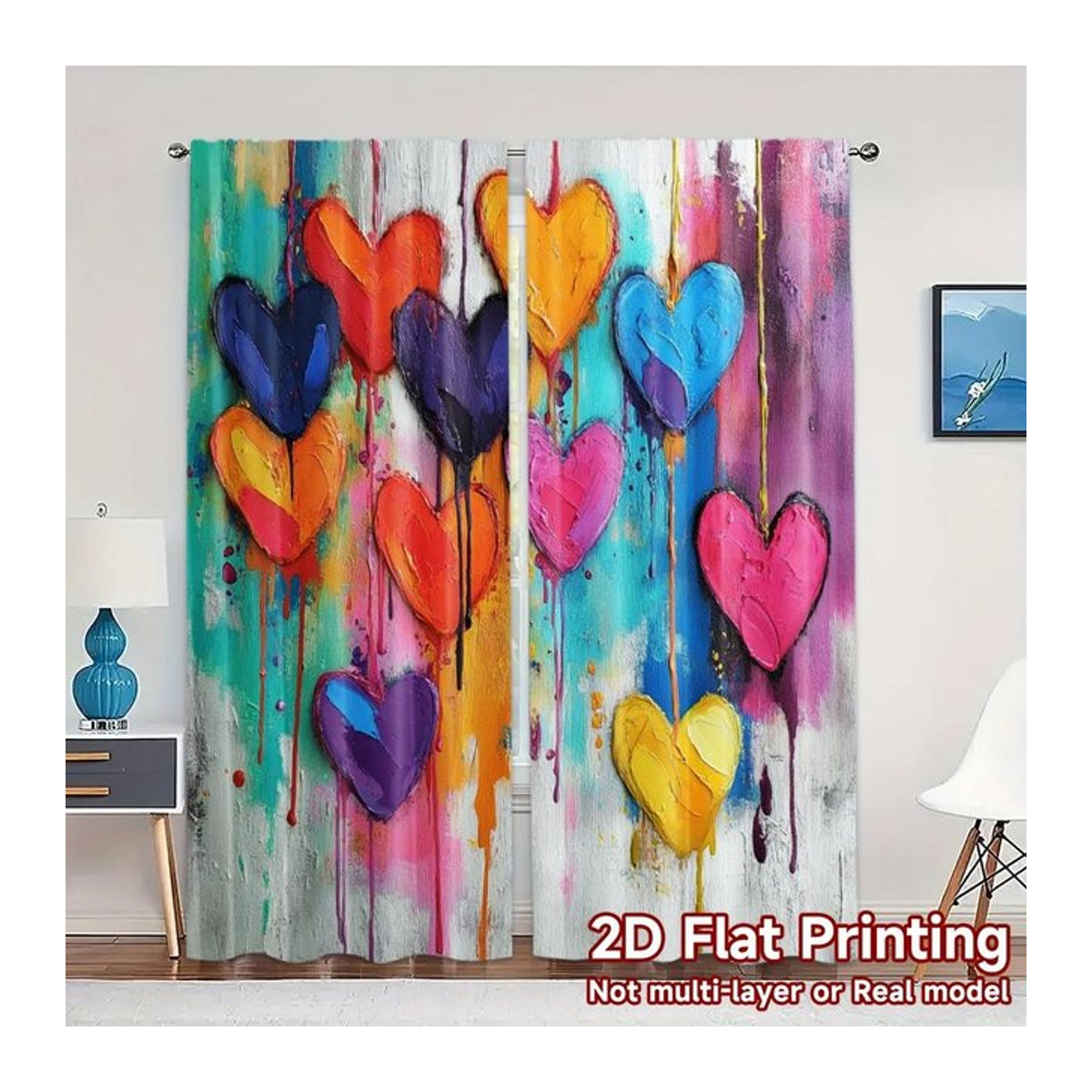 Lichtfilterndes Vorhang-Set Heartfall aus Polyester in Multicolor, 2er-Pack, Breite: 100 cm, Höhe: 70 cm - Bild 1