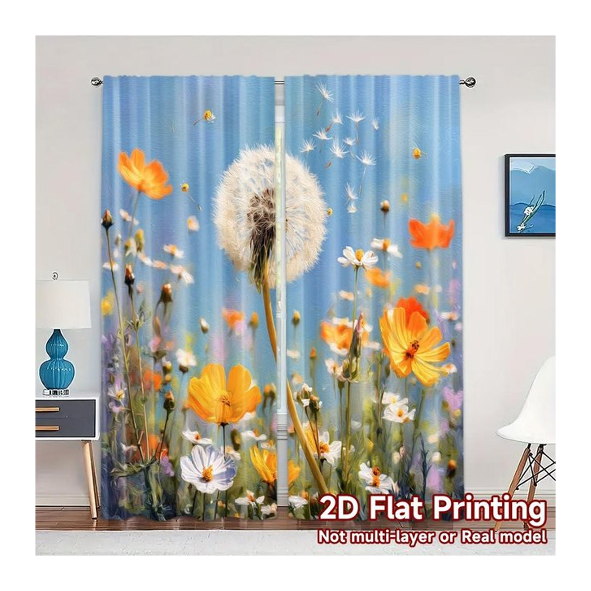 Lichtfilterndes Vorhang-Set Löwenzahn-Träume aus Polyester, 2 Stück, Multicolor, H 70 cm x B 100 cm - Bild 1