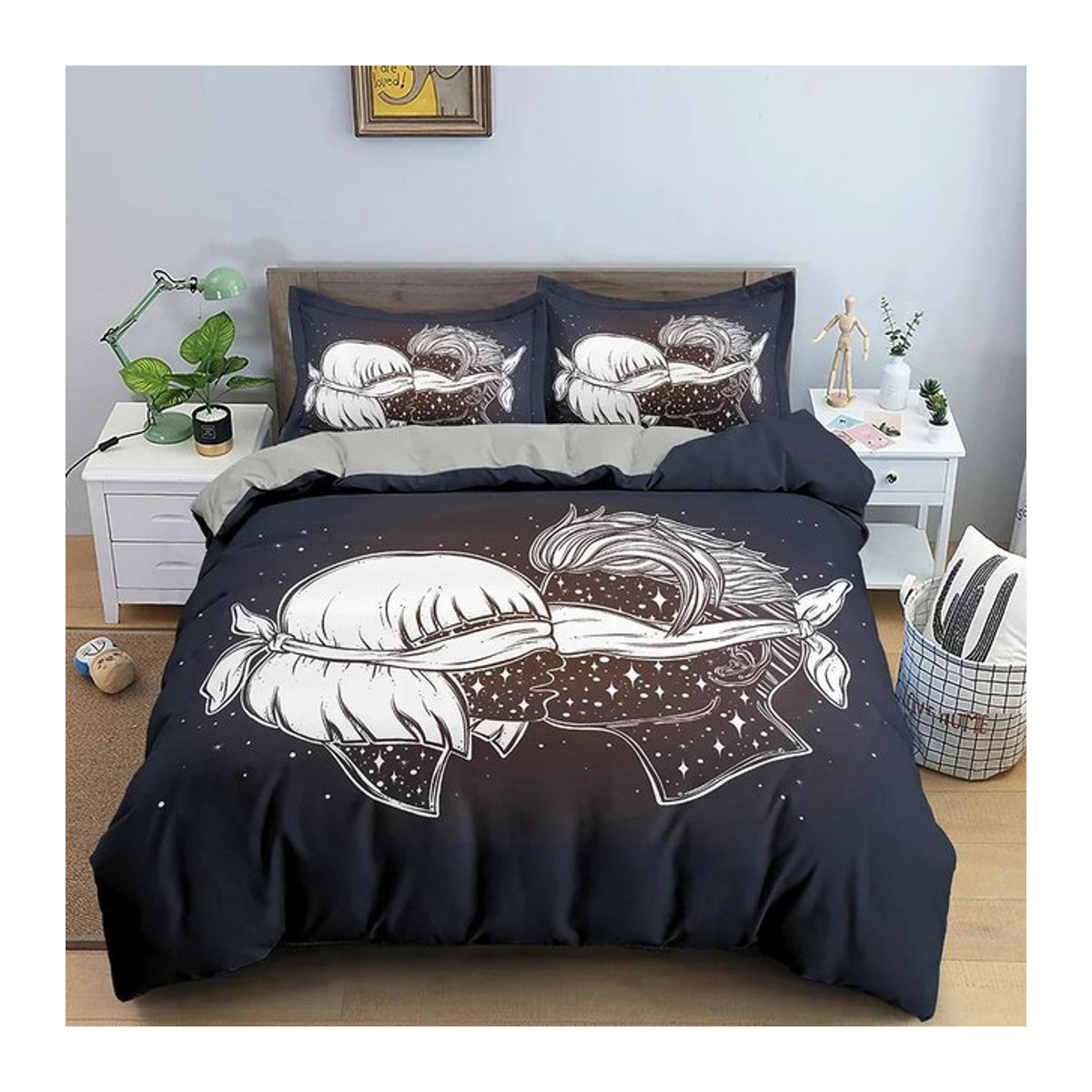 Liebeskuss Bettwäsche-Set mit Reißverschluss für Mädchen, bestehend aus 1 Bettbezug und 1 Kissenbezug, Größe: 70 x 133 cm - Bild 1