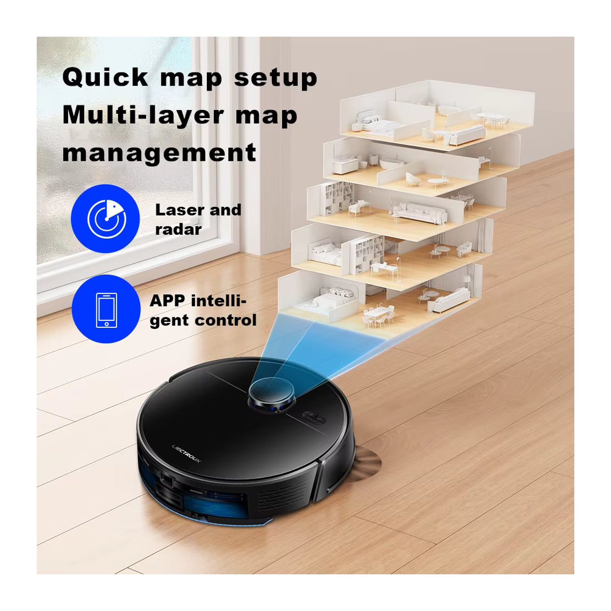 Liectroux M70 Pro Roboter Staubsauger und Mop mit Laser Lidar Navigation, Smart Home Nass- und Trockenreinigung, Selbstentleerungsstation und 6,5kPa Saugkraft - Bild 3