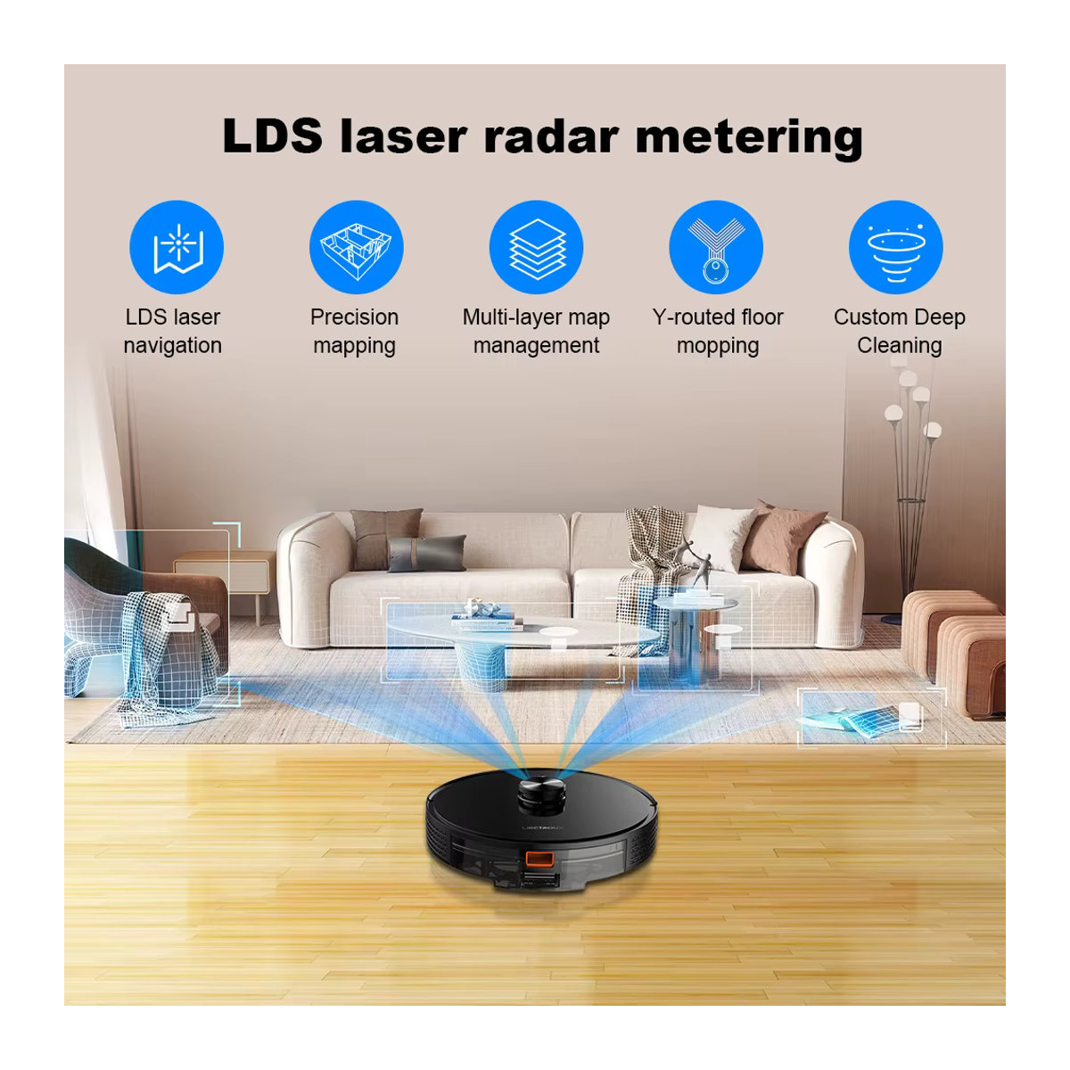 Liectroux Roboter Staubsauger mit Laser Navigation, 6500pa Saugkraft, Multi-Boden Karte und Y-Form Nasswischen in Schwarz - Bild 5