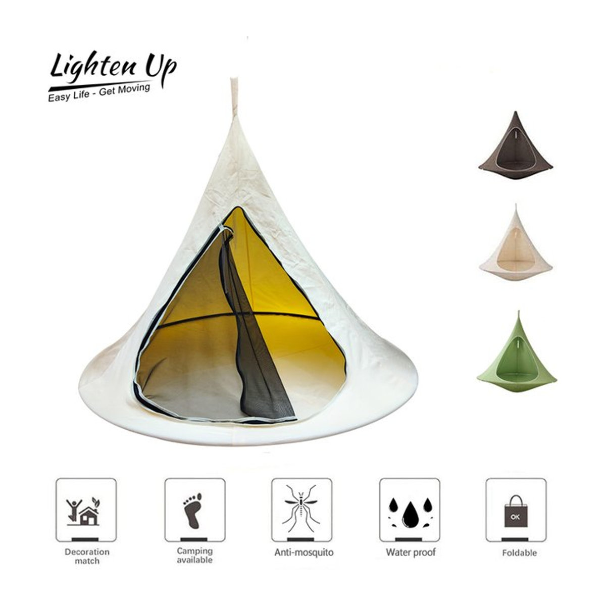Lighten Up Schmetterling Hängematte Beige wasserdicht mit Reißverschluss und Moskitonetz für Outdoor und Camping 180 cm - Bild 1