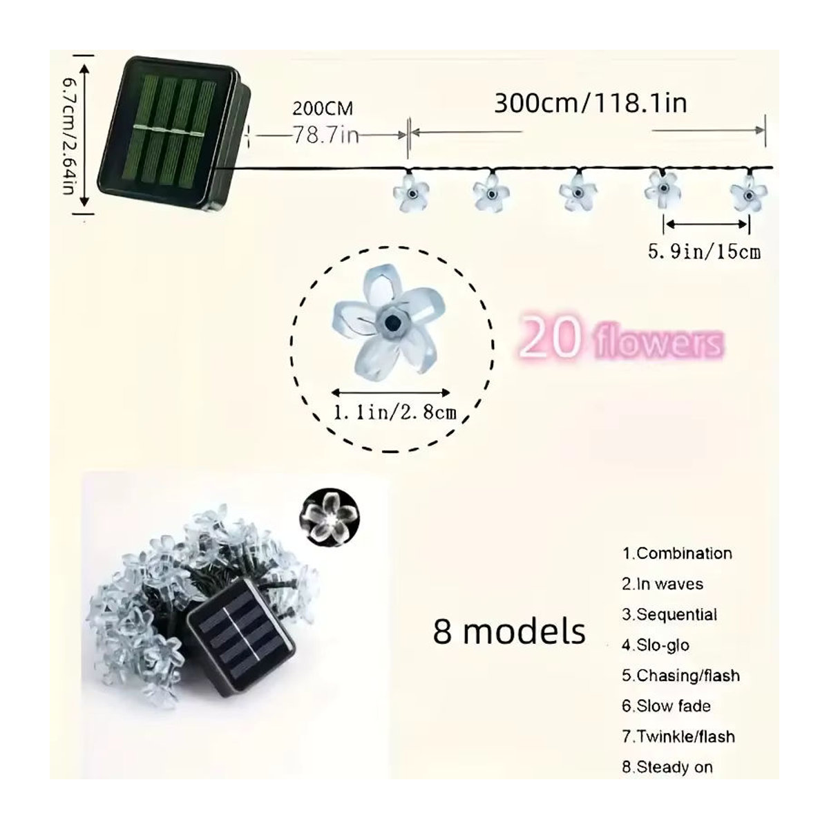 Lila Kirschblüte Solarleuchte wasserfeste dekorative Lichterkette für Garten und Außenbereich - Bild 6