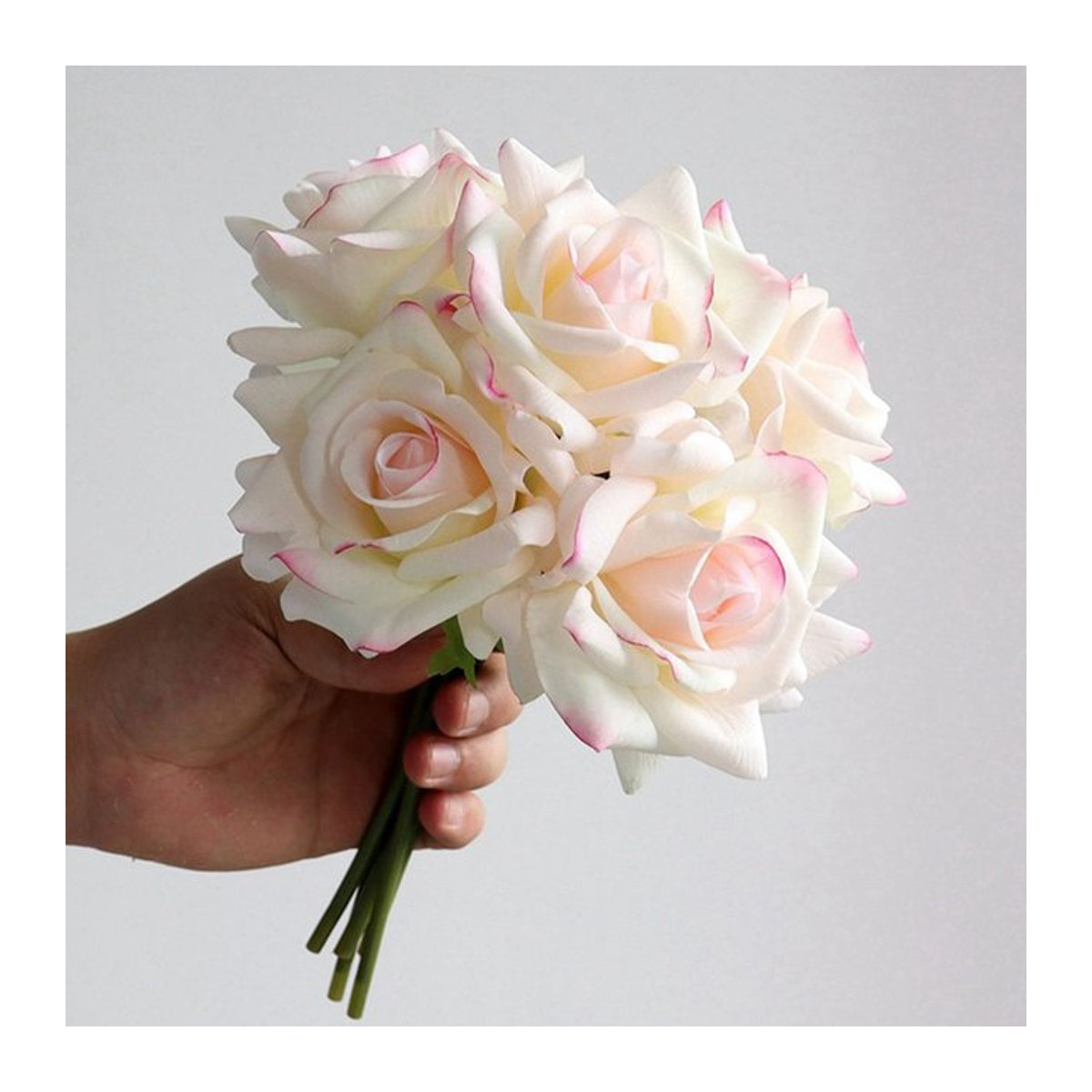 LINANUO Künstliches Rosenbouquet Real Touch Rose Bunch in Rosa, Pink Brown und Weiß für Hochzeit und Dekoration - Bild 1