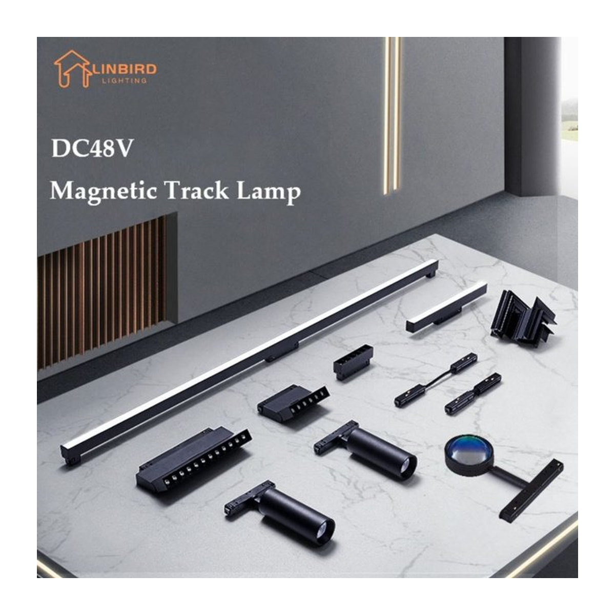 LINBIRD Moderne Magnetische LED Schienenleuchte Schwarz DC48V für Deckenmontage - Bild 1
