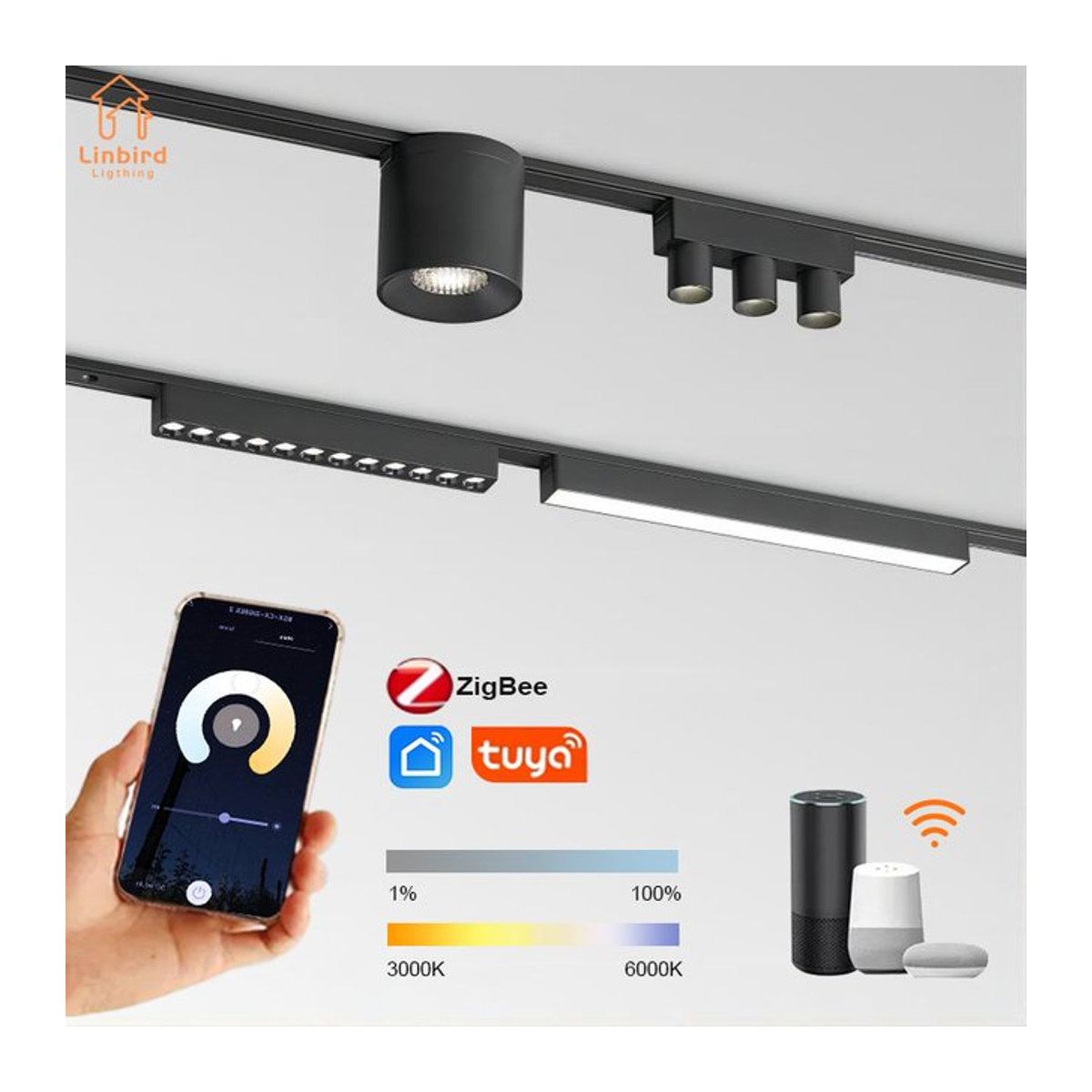 LINBIRD ST1-Serie Smart TUYA ZIGBEE Ultradünne magnetische Schienenleuchte aus Aluminium in Schwarz, 60 cm Länge, 6 mm Dicke - Bild 1