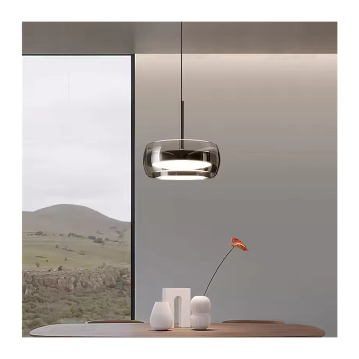 LINCCW Moderne LED-Glas-Pendelleuchte in Chrom mit dreifarbigem Innenlicht - Bild 3
