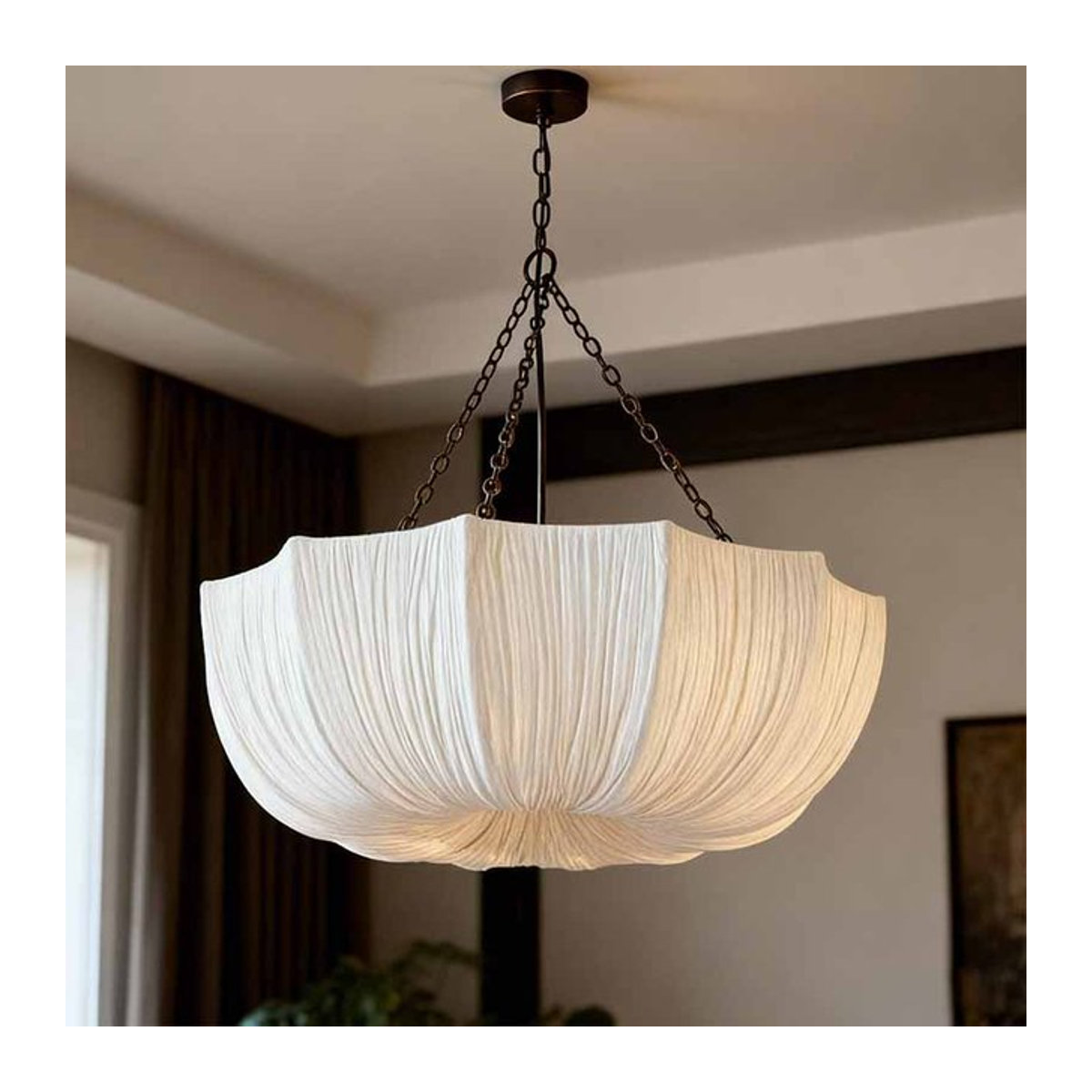 LINCCW Retro Pendelleuchte aus Eisen und weißem Stoff für Wohnzimmer, Esszimmer oder Schlafzimmer - Bild 1
