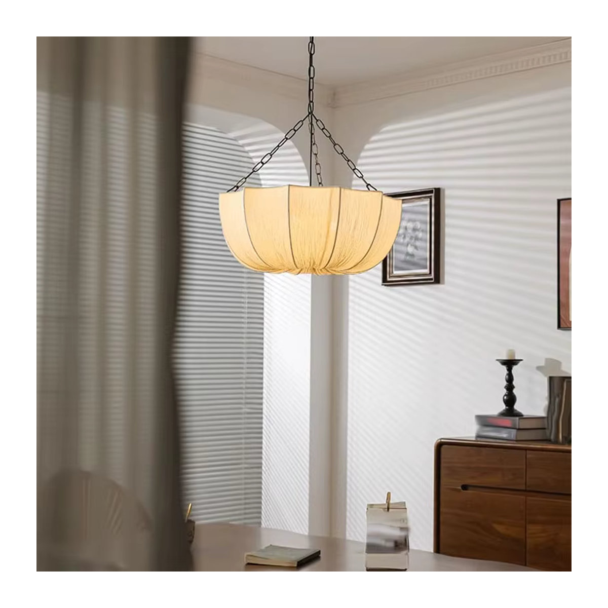 LINCCW Retro Pendelleuchte aus Eisen und weißem Stoff für Wohnzimmer, Esszimmer oder Schlafzimmer - Bild 2