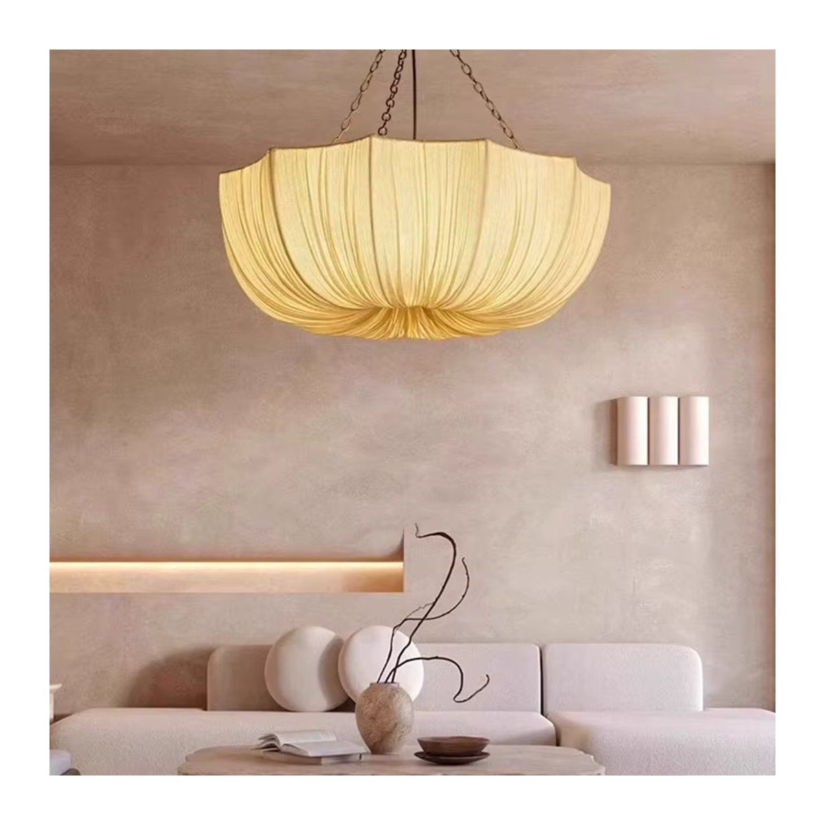 LINCCW Retro Pendelleuchte aus Eisen und weißem Stoff für Wohnzimmer, Esszimmer oder Schlafzimmer - Bild 3